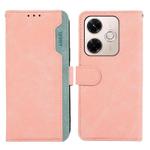 For Redmi 13x ABEEL Color Block Magnetic RFID Leather Phone Case(Pink-Cyan)