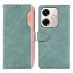 For Redmi 13x ABEEL Color Block Magnetic RFID Leather Phone Case(Cyan-Pink)