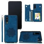 For Huawei P30 Mandala Embossed PU + TPU Case with Holder & Card Slots & Photo Frame & Strap(Blue)