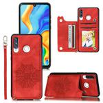 For Huawei P30 Lite Mandala Embossed PU + TPU Case with Holder & Card Slots & Photo Frame & Strap(Red)