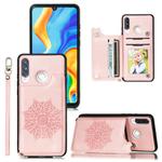 For Huawei P30 Lite Mandala Embossed PU + TPU Case with Holder & Card Slots & Photo Frame & Strap(Rose Gold)