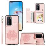 For Huawei P40 Mandala Embossed PU + TPU Case with Holder & Card Slots & Photo Frame & Strap(Rose Gold)