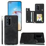 For Huawei P40 Mandala Embossed PU + TPU Case with Holder & Card Slots & Photo Frame & Strap(Black)
