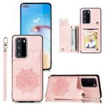 For Huawei P40 Pro Mandala Embossed PU + TPU Case with Holder & Card Slots & Photo Frame & Strap(Rose Gold)