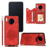For Huawei Mate 30 Mandala Embossed PU + TPU Case with Holder & Card Slots & Photo Frame & Strap(Red)