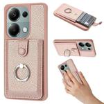 For Redmi Note 13 Pro 4G Litchi Texture Drawing Card Bag Ring Holder Phone Case(Rose Gold)