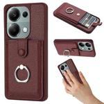 For Redmi Note 13 Pro 4G Litchi Texture Drawing Card Bag Ring Holder Phone Case(Wine Red)