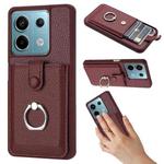 For Redmi Note 13 5G Litchi Texture Drawing Card Bag Ring Holder Phone Case(Wine Red)