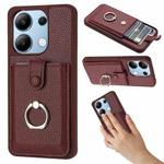 For Redmi Note 13 4G Litchi Texture Drawing Card Bag Ring Holder Phone Case(Wine Red)