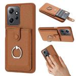 For Redmi Note 12 4G Global Litchi Texture Drawing Card Bag Ring Holder Phone Case(Brown)