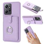 For Redmi Note 12 4G Global Litchi Texture Drawing Card Bag Ring Holder Phone Case(Purple)