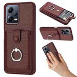 For Redmi Note 12 5G Global Litchi Texture Drawing Card Bag Ring Holder Phone Case(Wine Red)