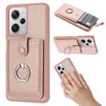 For Redmi Note 12 Pro 5G Global Litchi Texture Drawing Card Bag Ring Holder Phone Case(Rose Gold)