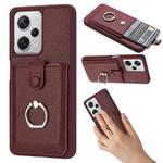 For Redmi Note 12 Pro 5G Global Litchi Texture Drawing Card Bag Ring Holder Phone Case(Wine Red)