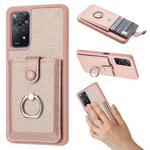 For Redmi Note 11 Pro 4G Litchi Texture Drawing Card Bag Ring Holder Phone Case(Rose Gold)