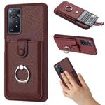 For Redmi Note 11 Pro 4G Litchi Texture Drawing Card Bag Ring Holder Phone Case(Wine Red)