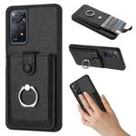 For Redmi Note 11 Pro 4G Litchi Texture Drawing Card Bag Ring Holder Phone Case(Black)