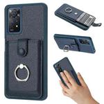 For Redmi Note 11 Pro 4G Litchi Texture Drawing Card Bag Ring Holder Phone Case(Blue)