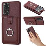 For Redmi Note 11S Litchi Texture Drawing Card Bag Ring Holder Phone Case(Wine Red)