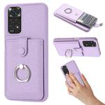 For Redmi Note 11S Litchi Texture Drawing Card Bag Ring Holder Phone Case(Purple)