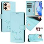 For vivo Y28 4G Smile Embossing RFID Leather Phone Case(Mint Green)