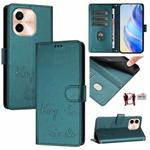 For vivo Y28 4G Smile Embossing RFID Leather Phone Case(Peacock Green)