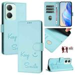 For vivo Y03 4G Global Smile Embossing RFID Leather Phone Case(Mint Green)