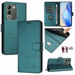 For vivo V30 Lite 5G Global Smile Embossing RFID Leather Phone Case(Peacock Green)