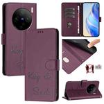 For vivo X100 Pro 5G Smile Embossing RFID Leather Phone Case(Violet)