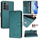 For vivo V27 5G Global Smile Embossing RFID Leather Phone Case(Peacock Green)