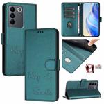 For vivo V27 Pro 5G Global Smile Embossing RFID Leather Phone Case(Peacock Green)