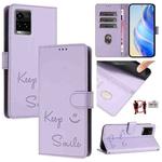 For vivo Y33S 4G Global Smile Embossing RFID Leather Phone Case(Light Purple)