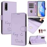 For vivo Y70S Smile Embossing RFID Leather Phone Case(Light Purple)