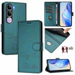 For vivo V40 Lite 5G IDN Smile Embossing RFID Leather Phone Case(Peacock Green)