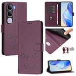 For vivo V40 Lite 5G IDN Smile Embossing RFID Leather Phone Case(Violet)