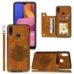 For Xiaomi Redmi Note 7 Mandala Embossed PU + TPU Case with Holder & Card Slots & Photo Frame & Strap(Brown)