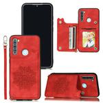 For Xiaomi Redmi Note 8 Mandala Embossed PU + TPU Case with Holder & Card Slots & Photo Frame & Strap(Red)