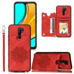 For Xiaomi Redmi Note 8 Pro Mandala Embossed PU + TPU Case with Holder & Card Slots & Photo Frame & Strap(Red)