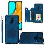 For Xiaomi Redmi Note 8 Pro Mandala Embossed PU + TPU Case with Holder & Card Slots & Photo Frame & Strap(Blue)