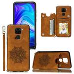 For Xiaomi Redmi Note 9 Mandala Embossed PU + TPU Case with Holder & Card Slots & Photo Frame & Strap(Brown)