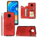 For Xiaomi Redmi Note 9 Pro Max Mandala Embossed PU + TPU Case with Holder & Card Slots & Photo Frame & Strap(Red)