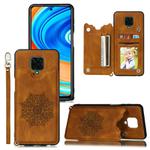 For Xiaomi Redmi Note 9 Pro Max Mandala Embossed PU + TPU Case with Holder & Card Slots & Photo Frame & Strap(Brown)