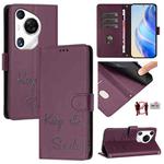 For Huawei Pura 70 Pro Smile Embossing RFID Leather Phone Case(Violet)