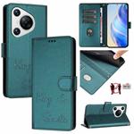 For Huawei Pura 70 Smile Embossing RFID Leather Phone Case(Peacock Green)