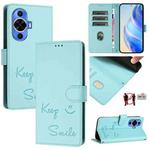 For Huawei nova 12s 4G Global Smile Embossing RFID Leather Phone Case(Mint Green)