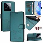 For Xiaomi 14 Pro Smile Embossing RFID Leather Phone Case(Peacock Green)