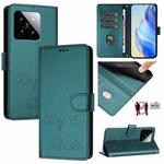 For Xiaomi 14 Smile Embossing RFID Leather Phone Case(Peacock Green)