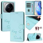 For Xiaomi 12S Ultra Smile Embossing RFID Leather Phone Case(Mint Green)