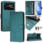 For Xiaomi Poco C40 Smile Embossing RFID Leather Phone Case(Peacock Green)