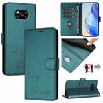 For Xiaomi Poco X3 / X3 NFC / X3 Pro Smile Embossing RFID Leather Phone Case(Peacock Green)